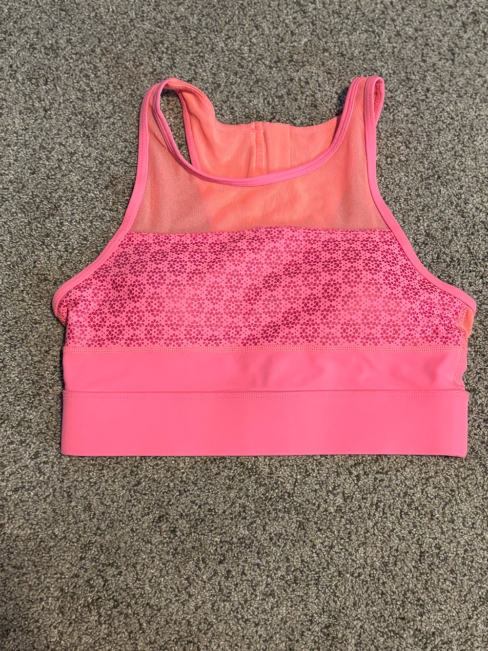 ZYIA Neon Pink Floral-Print Mesh Sports Bra